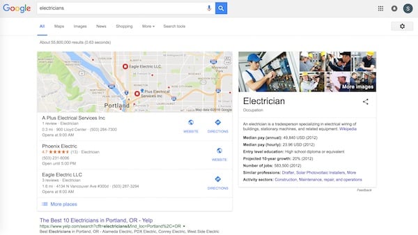 Portland electrician google search results