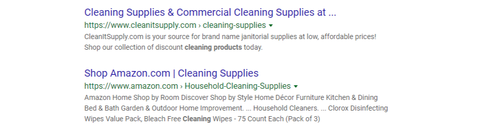 organic search results for cleaning supplies