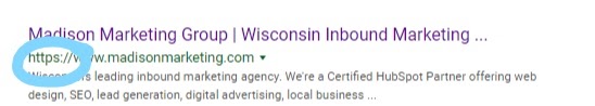 https in web address in madison marketing group in search result