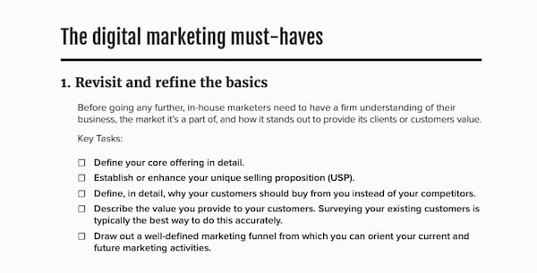 digital marketing checklist screenshot