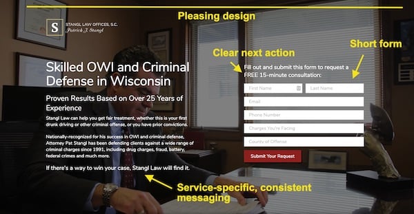 well designed law firm landing page