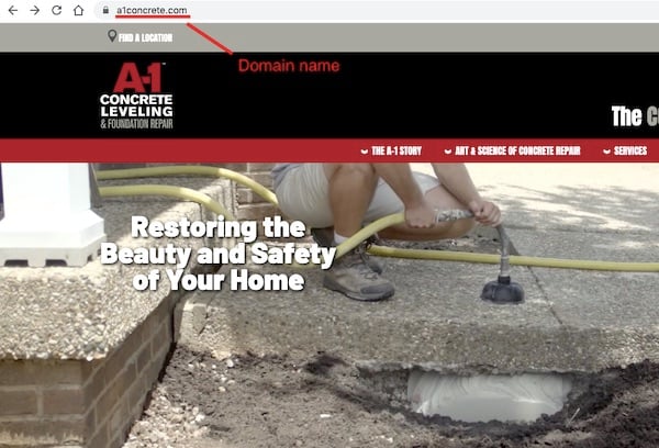 domain name in searchbar above concrete leveling website