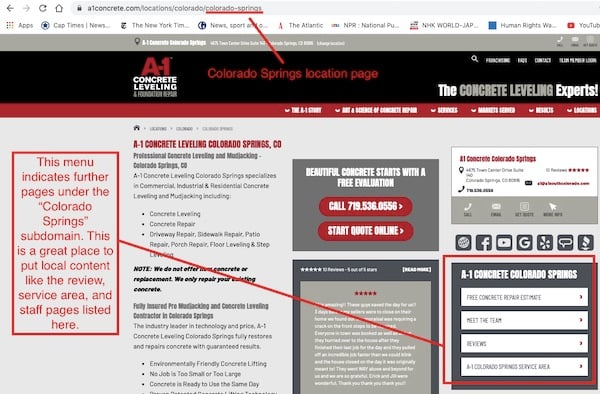 sidebar navigation on concrete leveling site subdomain