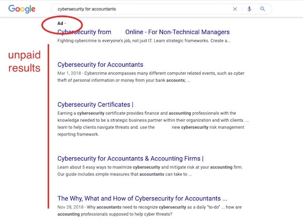 paid vs unpaid Google search results