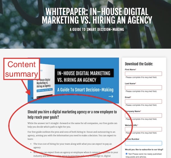 content summary page for white paper