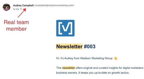 newsletter sent by real team member