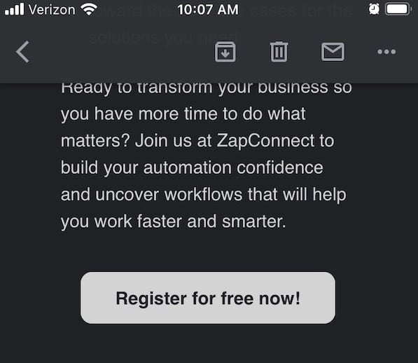 nicely sized CTA button in email