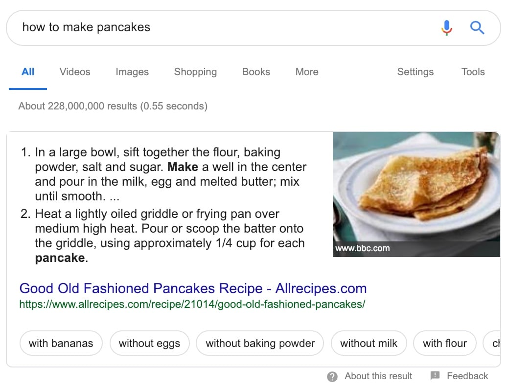 how to make pancakes recipe with photo of pancake in search results