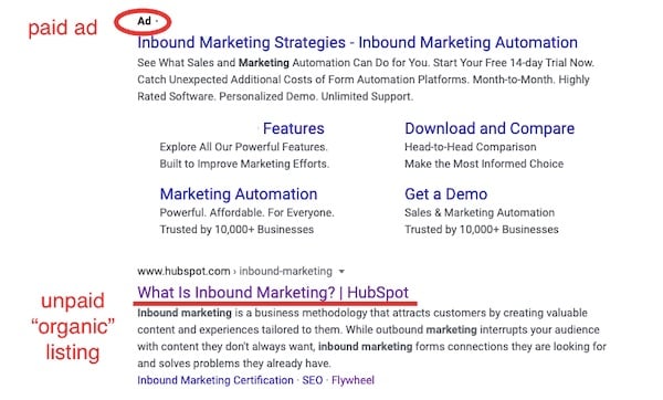 paid vs organic search listings
