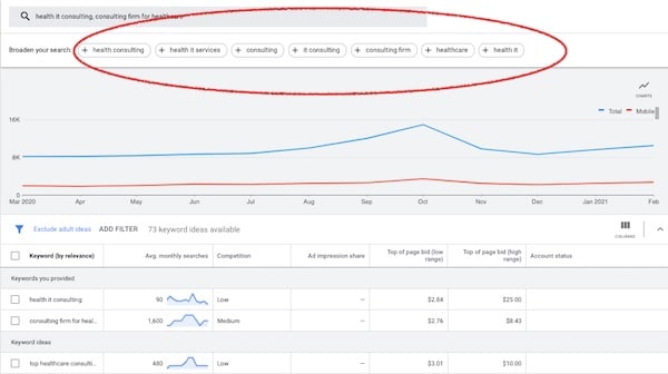 keyword ideas in Keyword Planner