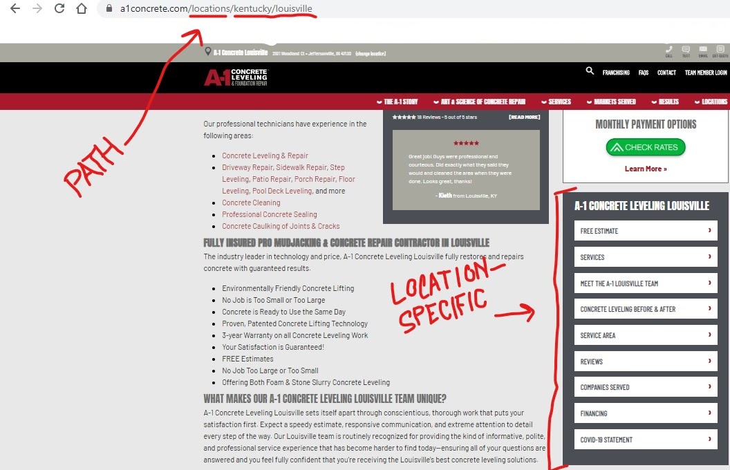 A1 Concrete Kentucky location page