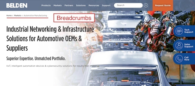 breadcrumbs on web page
