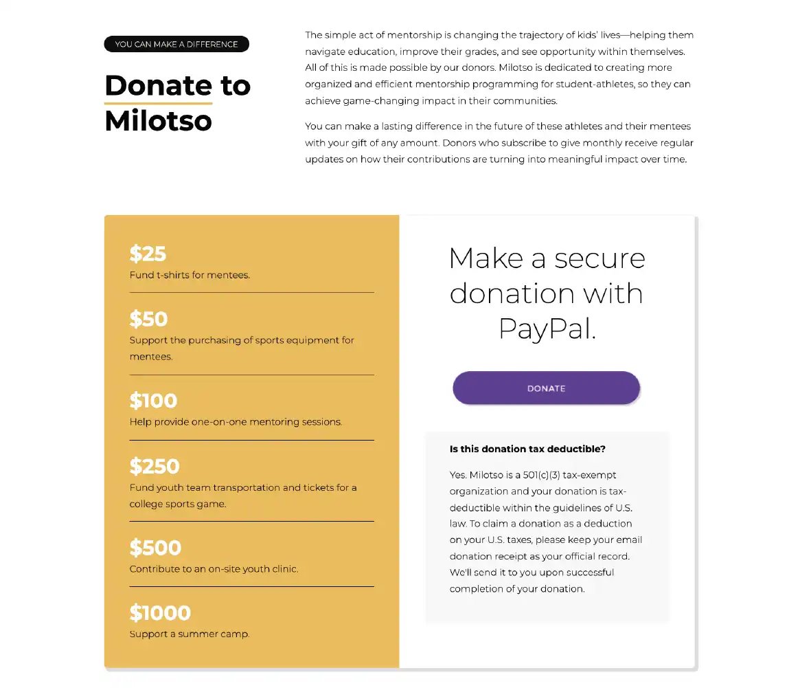 milotso donation information image