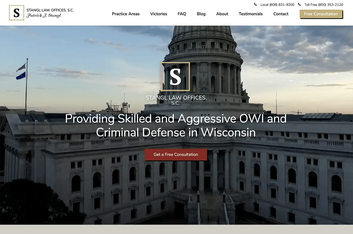 stangl law homepage screenshot