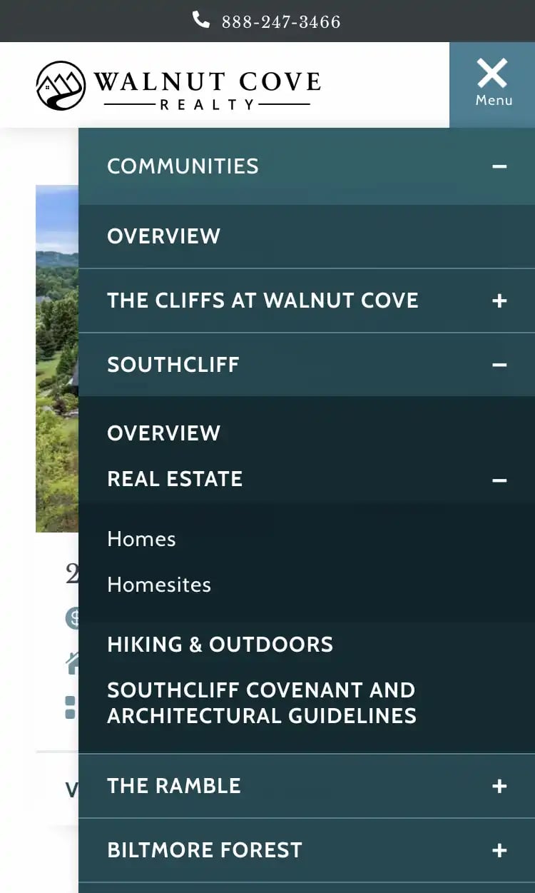 walnut cove realty mobile navigation
